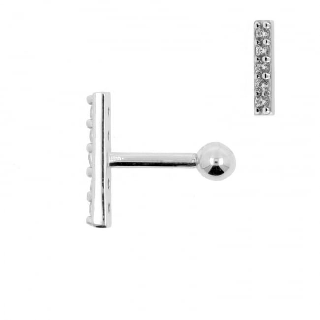 White Gold Tragus Barbell With Zirconia