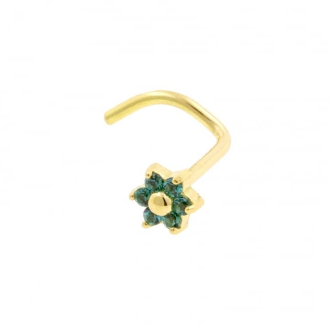 Gold Nose Stud With Gems - Flower