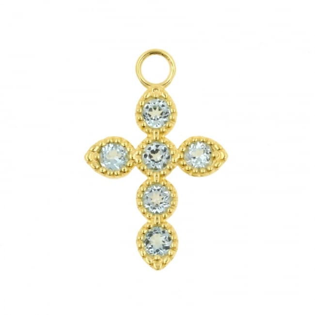 Gold Click Ring Charm - Cross Blue Topaz