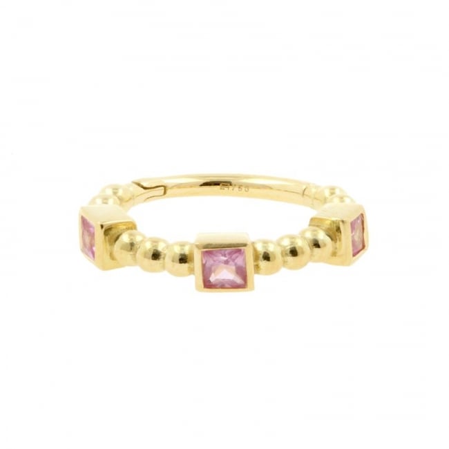 Gold Click Ring - Pink Sapphire Vintage Square