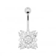 White Gold Belly Ring Jewelled Square