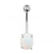 White Gold Belly Ring With Opal