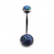 Double jewelled opal belly ring