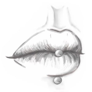 Vertikale labret lippiercing - Afbeelding van All Over Piercings